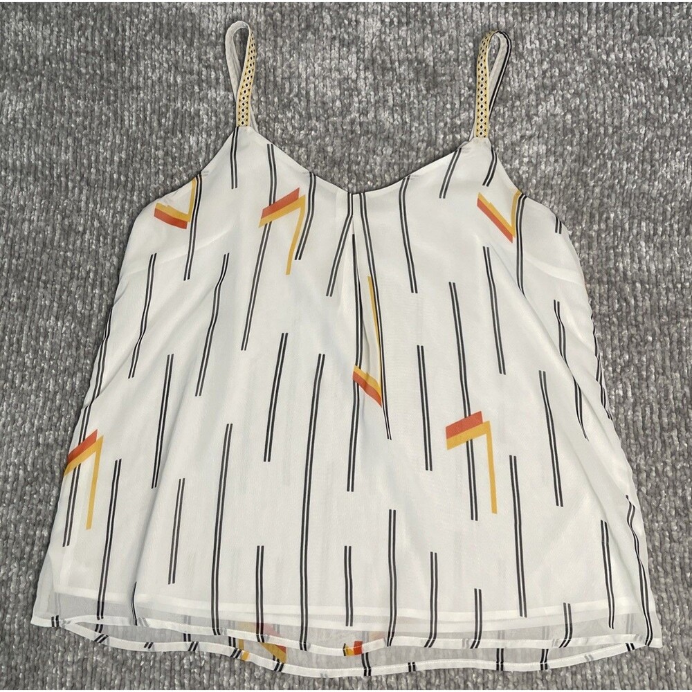 White Geometric Stripe Cami Tank Top